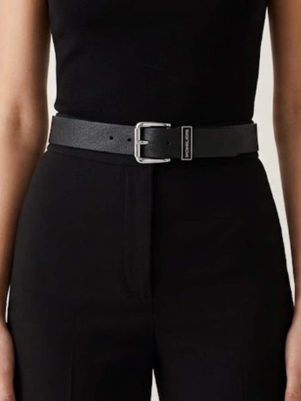 Michael Kors Black Leather Belt with Polished Silver Buckle size medium